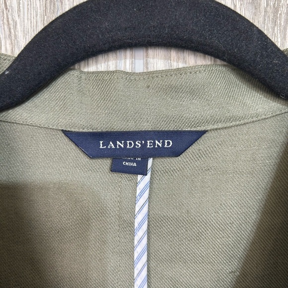 Lands End Linen Olive Green Open Front Boxy Blazer Jacket 20W - Picture 4 of 13